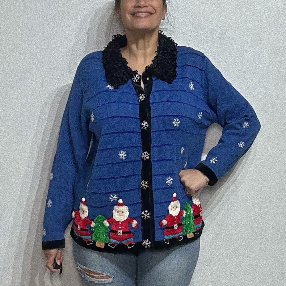 Jack B. Quick Blue Vintage Santa Cardigan Sz L